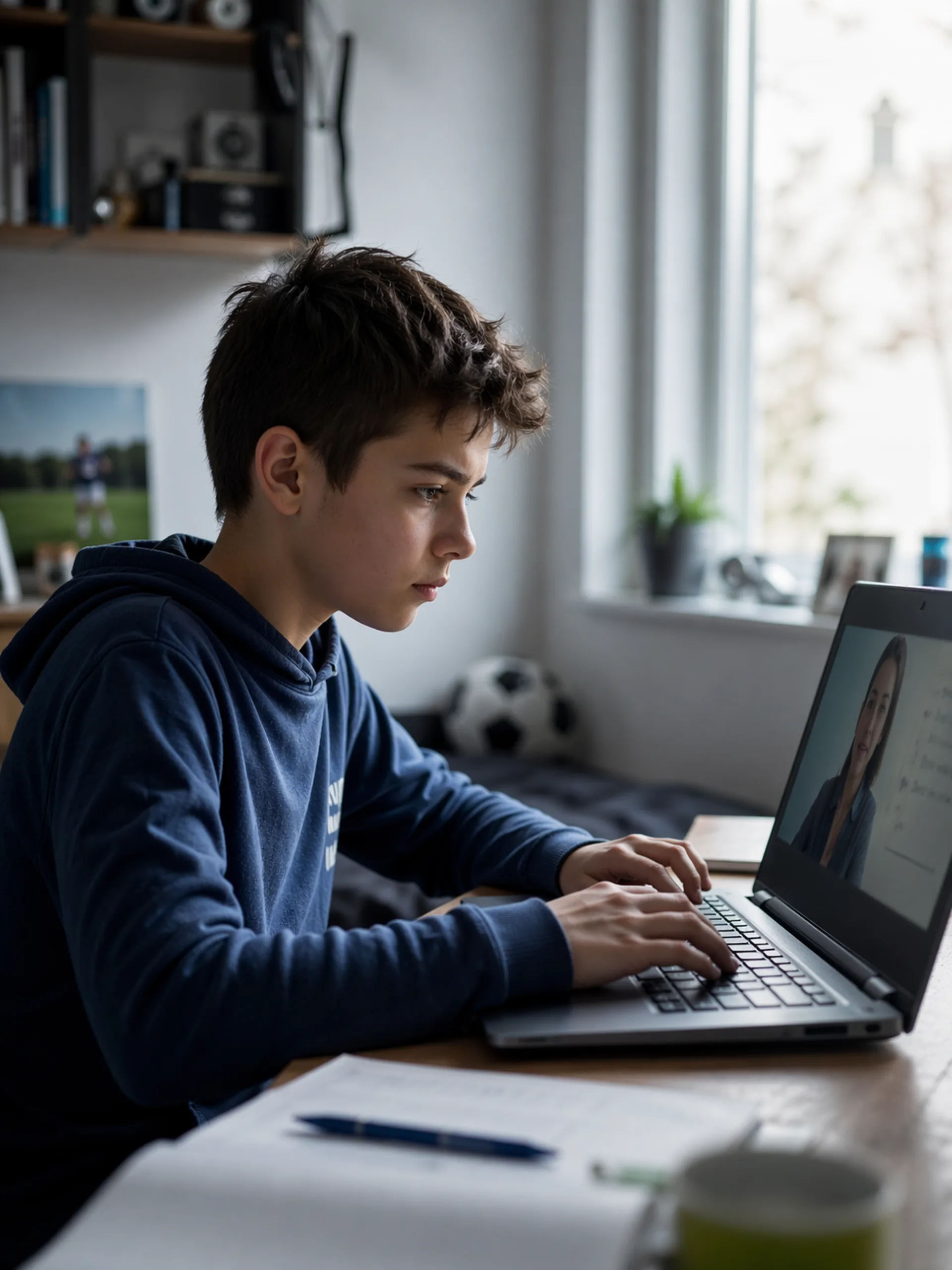 Chłopak na video lekcji ze swoim korepetytorem — dopasowanie po temperamencie